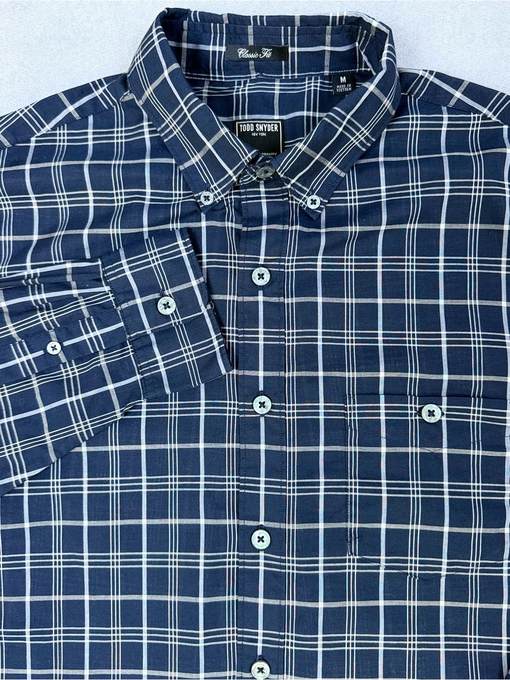 Todd Snyder Men’s Navy Plaid Cotton Button Down Shirt Size M